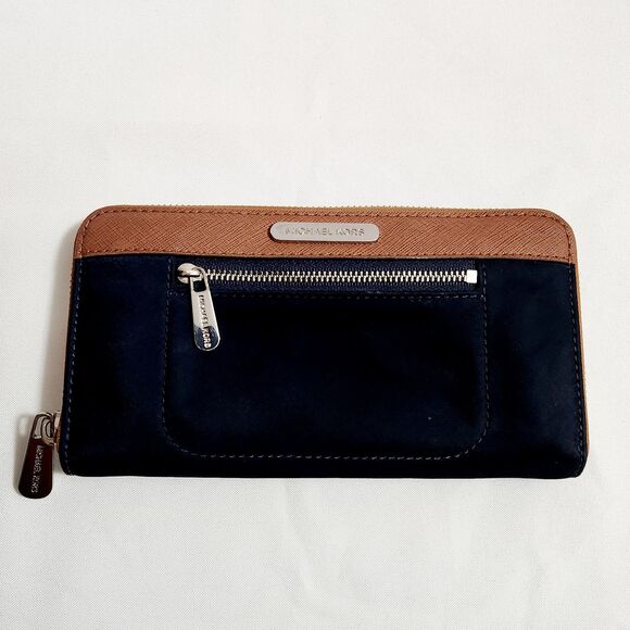 Michael Kors Wallet Navy Blue Leather Colgate Continental Full Zip Long Billfold - Picture 1 of 8